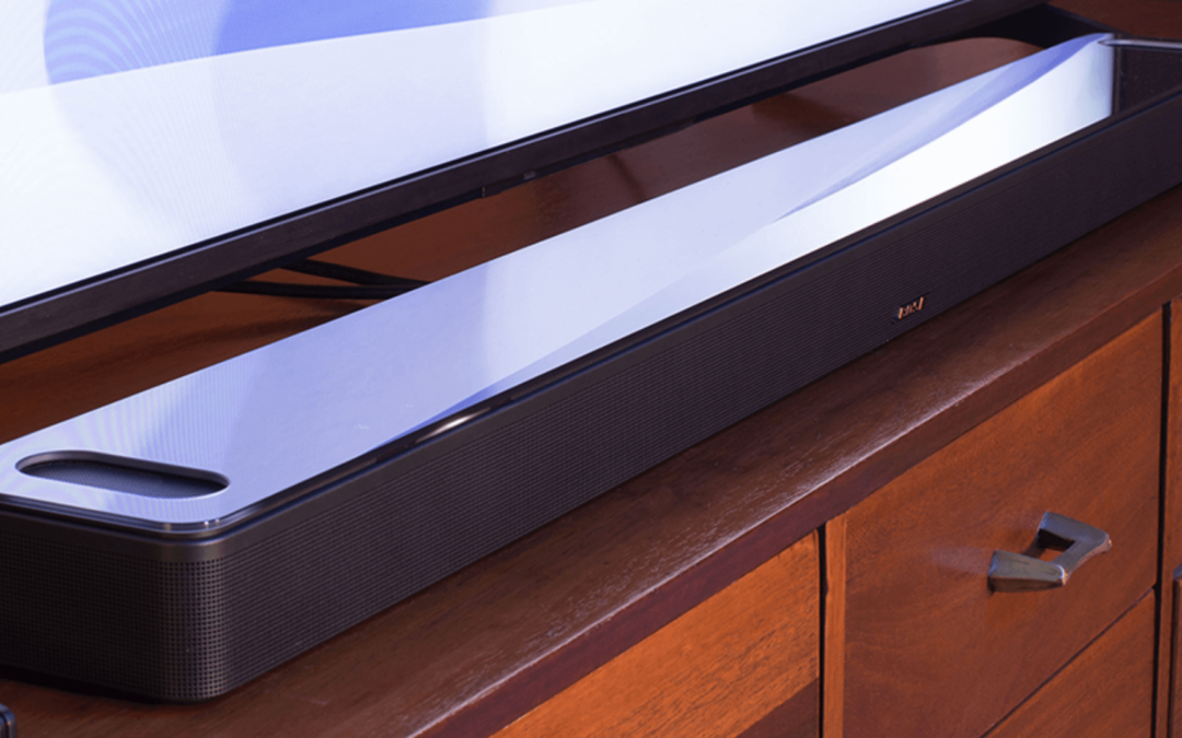 Bose soundbar placed in front of a TV